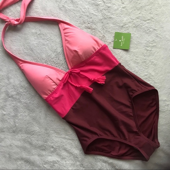 kate spade Other - NWT Kate Spade One-Piece Pink Colorblock Halter Tie Scoop Swimsuit